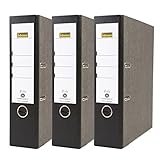 Idena 90081 - Ordner für DIN A4, 8 cm breit, Wolkenmarmor, schwarz, 3 Stück