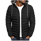 Steppjacke Herren Winter Daunenjacke Thermo Dicke Winterjacke Warmer Schwergewicht Jacket mit Kapuze Langarm Herrenjacke Classic Einfarbige Mantel Fashion Kapuzenjacke Angebote 02 Schwarz M
