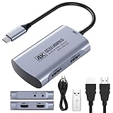 Guermok 4K 60 FPS & 1080P 240 FPS HDMI-Capture-Karte für Streaming, USB 3.0 zu USB-C/A, 4K30 Passthrough, 3,5-mm-Audioeingang und Mikrofonausgang, kompatibel mit Switch 2/1, PS, Quest 3, PC, Pad