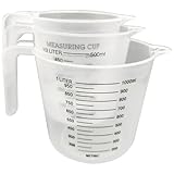 Plastikkrug, 3pcs Messkrug, 1L/500 ml/250 ml klares Kunststoffwasser mit Griff, bpa-frei leicht zu lesen großes Messbecher zum Kochen, Backen