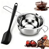 QIMMU Edelstahl Schmelzschüssel,Wasserbad Schmelzschale,Schmelzschale Schokolade,Schmelztopf,400ML Wasserbad Schüssel Mit Silikonlöffel,Ideal Zum Schmelzen Von Schokolade,Butter,KäSe Oder Wachs