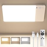 LuJasi Deckenlampe mit Bewegungsmelder,Led Deckenleuchte Flach Dimmbar mit 10000mAh Akku Aufladbar, 3 Farben,3 Modi Fernbedienung mit Timer,Lampe Decke für Badezimmer,Keller,Garage,Flur,Keller