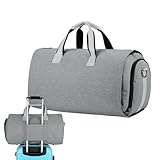 Duffle-Tasche für Reisen, große Seesack, 2-in-1-Kleidungsbeutel für Reisen, Handgepäck, Kleidersack für Damen und Herren, Anzugkleid, Business-Reisetasche, Wochenendtasche, wandelbar, Hellgrau, Refer