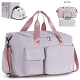 FIORETTO 35L Damen Sporttasche Faltbare Reisetasche mit Schuhfach und Nassfach, Wasserabweisende Weekender Gym Travel Bag Handgepäck Tasche Trainingstasche für Damen Herren Hellgrau&Rosa