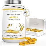 Omega 3 Fischöl 410 Kapseln, hochdosiert 4000mg Tagesportion, Pillenbox, 720mg EPA + 480mg DHA pro Tagesdosis, absolute Premium Qualität, Ohne Zusätze, sehr hohe Reinheit und Bioverfügbarkeit