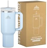 Tumbler 40oz - Trinkflasche mit Strohhalm 1.2L - Auslaufsicher Thermobecher mit Strohhalm Kühlt 10 Stunden - 48 Stunden Eisgekühlt - Trinkbecher mit Deckel und Strohhalm BPA Frei - Gletscherblau