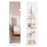 SONGMICS Ganzkörperspiegel, Standspiegel, 360° drehbarer Spiegel, 163 x 45 cm, mit Sockel, Ablagen und Haken, klares Hartglas, für Schlafzimmer, Wohnzimmer, wolkenweiß LFM036W01