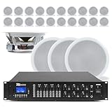 Power Dynamics PRM606-24 Einbaulautsprecher Decke mit Matrix 4-Kanal Verstärker, 360W, 6 Zonen, Bluetooth, USB & SD, Deckenlautsprecher für Multiroom Audio, Lautsprecher-System für Wohnraum, Büro