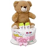 MilaBoo® Rosa Windeltorte Mädchen mit kuscheligen kleinen Teddybär I hochwertiges Neugeborenen Geschenk mit Windeln und Produkten I persönliches Babygeschenk zur Geburt
