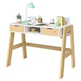 Bellabino Campo Kinderschreibtisch höhenverstellbar 56-75 cm – Schreibtisch Kinder ab 6 Jahren mit 2 Schubladen – Schülerschreibtisch mit viel Stauraum aus Massivholz Kiefer in Weiß