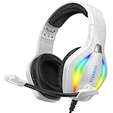 Krysenix PG1 RGB Gaming Headset für PS4, PS5, PC, Nintendo Switch, Xbox, Headset mit Mikrofon, Gaming Kopfhörer mit Mikrofon, Noise Cancelling Kopfhörer mit 3.5mm Klinke Weiß/Schwarz
