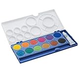 Lamy Deckfarbkasten aquaplus blue mit 12 Farben - ideal für den Schulunterricht - mit Farbkreis nach Johannes Itten & Deckweiß - Mischfelder im Deckel