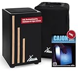 XDrum Cajon Primero Negra - Kistentrommel inkl. Rucksacktasche und Schule - Trommelkiste mit Snare Sound - Holz Drum Kiste mit Gigbag