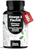 Omega 3 Kapseln hochdosiert 2000mg - 300 Stück - Fischöl mit 1000mg EPA & 500mg DHA pro Tagesdosis - Triglycerid-Form, produziert in Deutschland
