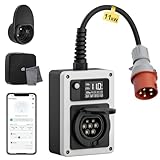 dé Mobile Wallbox 11kW Mit APP EV Charger CEE Stecker und Typ 2 Steckdose, 11kW Ladestation mit Stromzähler, RFID-Karte für ID.4 ID.5, Model Y, Model 3, e-up, e-tron und andere EV und PHEV