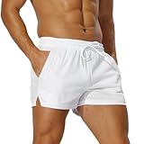 AIMPACT Sporthose Herren Kurz 3 Inch Mesh Basketball Shorts Herren Atmungsaktive Jogginghose Kurz Tennishose mit Taschen (Weiß-M)