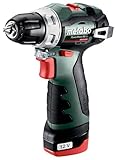 metabo Akku-Bohrschrauber PowerMaxx BS BL - 12 V, 38 Nm Drehmoment, 1500 U/min - Brushless Motor, LED-Licht, Gürtelhaken, leicht & kompakt - Inkl. 2 x LiPOWER Akkus 2.0 Ah, Ladegerät und Koffer