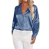 Seidenbluse Damen Elegant Bluse Modern V-Ausschnitt Longbluse Seide Festliche Blusen Langarm Rosa Hemdbluse Knopfleiste Blusenshirt Satin Langarmshirt Arbeit Damenblusen Longtops Hemd Oberteile