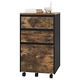 WOLTU mobiler Aktenschrank, Schrank für Aktenordner, Aufbewahrungsschrank im Büro, Büroschrank mit Rollen, Rollcontainer mit 3 Schubladen, Dunkle Eiche Schwarz, 40x70x40 cm, ASK01hov