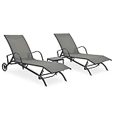 Rantry Sonnenliegen 2 STK. mit Tisch Textilene und Stahl Gartenliege Strandliege Balkonliege Relaxliege Liegestuhl Möbel Terrassenliege für Balkon Garten Terrasse
