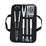Tragbares Grillbesteck-Set mit Aufbewahrungstasche aus Stoff, Grillset for den Außenbereich, Grillwender, Klammer, Spieß, Grillwerkzeuge(7-Piece Set)
