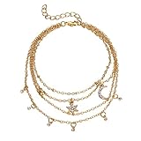 Jmwedia Geflochtenes Fußkettchen Zierliche Mond-Stern-Ketten-Fußkettchen für Frauen, minimalistische einfache-Fußkettchen für Teenager-Mädchen, modischer Sommerschmuck, Fußkettchens für Frauen