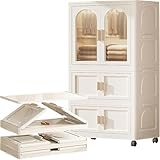 Tragbarer Faltschrank mit magnetischer Tür, zusammenklappbarer Schrank auf Rollen, inklusive Kleiderbügeln und Boxen für einfache Lagerung und Organisation