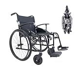 KMINA Faltbarer Leichter Rollstuhl aus Aluminium (Sitz 46 cm), Selbstfahrer, Rückenlehne & Fußstützen klappbar, Armlehnen verstellbar, Sicherheitsgurt & Handbremse