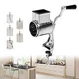 Manuelle Kartoffelreibe Reibemaschine KüChenmaschine GemüSeschneider Drum Trommelreibe Salat Reiben Drehreibe KäSereibe NussmüHle Trommelschneider 5TrommeleinsäTze Manual GemüSe Schneider (Silber)