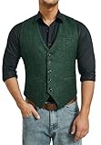 HISDERN Tweed Weste Herren Grüne Vintage Anzug westen für Herren Casual Wolle Herringbone Anzugsweste für Business Hochzeit M