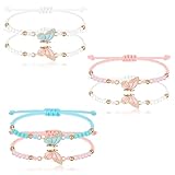 6 Stück Freundschaftsarmbänder, Schmetterling Freundschaftsarmband, Freundschaft Armband Mit Schmetterling Anhänger Kinder, Verstellbare Schmetterlings Freundschaftsarmband Mädchen(Weiß, Rosa, Blau)