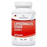Bandini® Liposomales Eisen 30mg + Vitamin C, Folsäure, B12, B6 und A – Hohe Bioverfügbarkeit, gegen Müdigkeit und Erschöpfung – Eisenpräparat mit erhöhter Aufnahmefähigkeit - Liposomal Iron 60 Kapseln