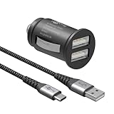 Goobay 64802 2-Port Zigarettenanzünder USB Ladegerät 2,4 A - Dual USB Zigarettenanzünder Adapter - Dual KFZ Ladegerät - geeignet für PKW & LKW (12V / 24V) inkl. 1 M USB C Kabel
