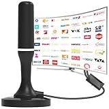 DVB-T/DVB-T2 Antenne,HDTV Zimmerantenne für Fernseher, 360° Empfang,Mit Verstärker und Magnetfuß-3 Meter Kabel,Unterstützt 4K/1080P - Alle TV-Geräte DAB/UHF/VHF