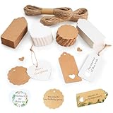 RUAMMER 200stk Geschenkanhänger Kraftpapier Anhänger, Geschenk Anhänger Etiketten Kraftpapier Tags Craft Card mit 30 Meter Jute Schnur für Geburtstag, Hochzeit, Weihnachten oder Festlichkeiten