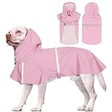 Regenmantel für Hunde, Regenponcho mit reflektierendem Sicherheitsgurt, wasserdichte Regenjacke mit Kapuze, Leinenloch, verstellbar, für mittelgroße und große Hunde, leicht, atmungsaktiv, Rosa