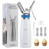 ERWEY Sahnespender 500ML, Sahnesyphon Aluminium, Sahnesprüher Auslaufsicherer Einfach Reinigen mit 3 Tüllen und 1 Reinigungsbürsten, für Küche Party Desserts