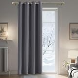PONY DANCE Verdunkelungsvorhang Grau Thermovorhang Kälteschutz 1 Stück H 210 x B 132 cm Türvorhang Blickdicht Ösenschal Tür Gardinen Wohnzimmer Blackout Curtain