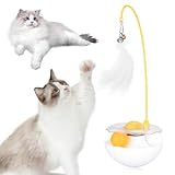 Auktransceler Interaktives Katzenspielzeug Weiß,3-in-1 Selbstbeschäftigung mit Federangel, Katzenminze & Doppelkugeln | 360° Wackelbasis für Kitten & Erwachsene Katzen