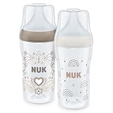 NUK Perfect Match Babyflaschenset | Ab 3 Monate | Passt sich dem Baby an | Temperature Control | Anti-Colic | 260 ml | BPA-frei | Silikontrinksauger, Medium | Regenbogen und Herz | 2 Stück