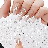 3D Metallic Silber Nagelsticker Sterne Nagelaufkleber Nagelfolie Selbstklebend Nagel Sticker Nailart Herz Nagel Aufkleber Star Nail Sticker Heart Nail Art Stickers Nageldesign Sticker Nägel Zubehör