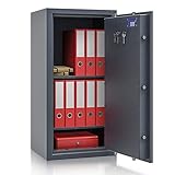 Secureo Wertschutzschrank Grad 1 EN 1143-1 Osprey 6 | H1000xB500xT420 | Doppelbartschloss mit 3 Schlüssel | ECB-S Zertifiziert | passend für A4-Ordner | 2 Fachböden | 120 kg