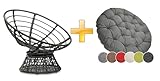 sunnypillow Papasansessel | Rattansessel mit Kissen rund Durchmesser 120 cm | gemütlicher Loungesessel drehbar für Wohnzimmer | Balkon Sessel Korbsessel Rattan Lesesessel | Outdoor/Indoor | Grau