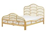 Bett Rattan hellbraun mit Lattenrost 140 x 200 cm hohes Kopf- & Fußteil Domeyrot