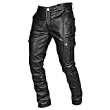 EWFAS Herren Slim Fit Hose aus PU Leder Elastisch Bikerhose Lederjeans für Winter Winddicht und Wasserdicht Schwarz PU Leder Bikerhose wasserdichte Lederhose