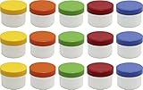 FRÜHES FORSCHEN 15 Salbendosen, Cremedosen, flache Salbendosen, 35 ml Inhalt mit farbigen Deckeln