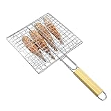 Fischgrillrost für Grill, Fischgrillrost für Camping - Tragbarer Garnelengrillkorb | -Grillkorb mit Holzgriff, hitzebeständig