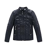 YoungSoul Jungen Bikerjacke aus Kunstleder Frühjahr & Herbst Kinder Kragen Motorrad Lederimitat Mantel Gesteppt Schwarz DE: 146 (Herstellergröße 150)