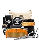 Bartformat Komplett Set - Bartpflegeset für Männer 6-teilig Bartöl + Balsam + Bartschere + Bartbürste + Bartkamm + Kulturbeutel - Das hochwertige Bartpflege Set für Manner