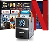 Mini Beamer 4K [Netflix Official|Dolby Audio] Smart Beamer Klein with WiFi6 2-Wege Bluetooth Full HD 1080P Elektrischer Fokus Auto Vertikale Trapezkorrektur Kurzdistanz Projektor Integrierte Apps
